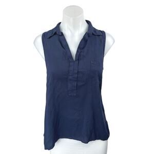Splendid Women's Blue Sleeveless Collared V-Neck Pocket Shirt Blouse Top Size S